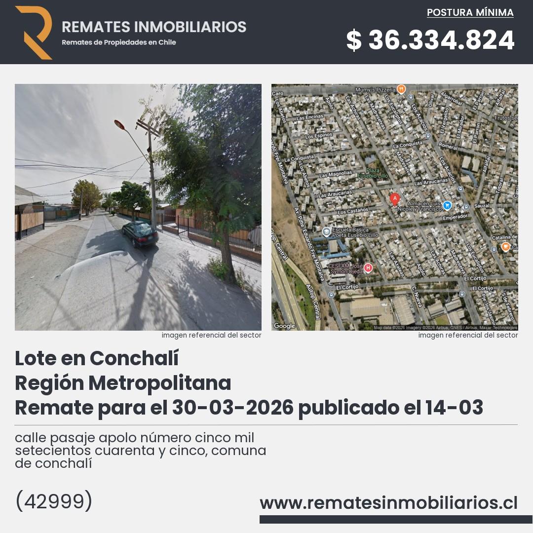 Imagen ficha calle pasaje apolo número cinco mil setecientos cuarenta y cinco, comuna de conchalí