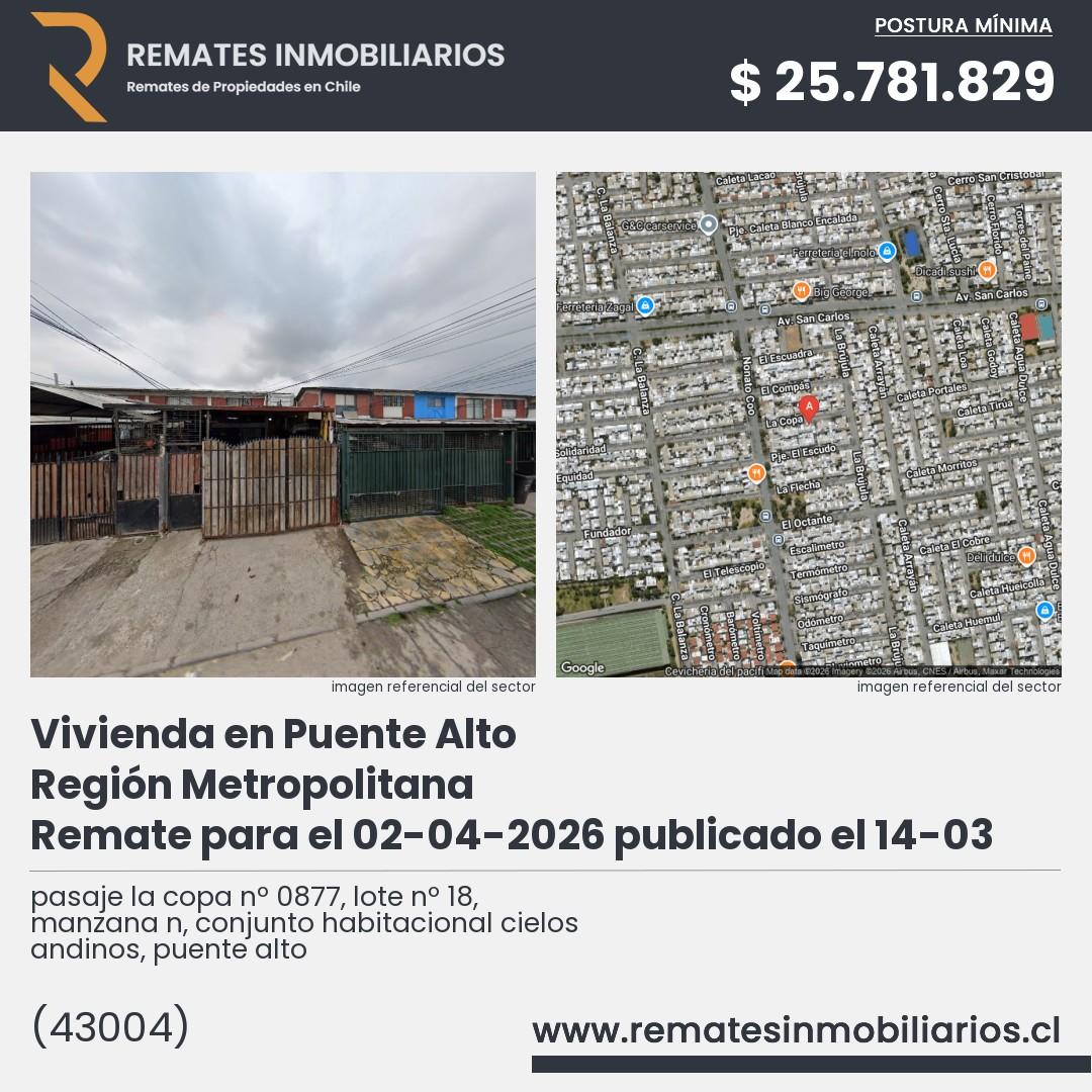 Imagen ficha pasaje la copa nº 0877, lote nº 18, manzana n, conjunto habitacional cielos andinos, puente alto