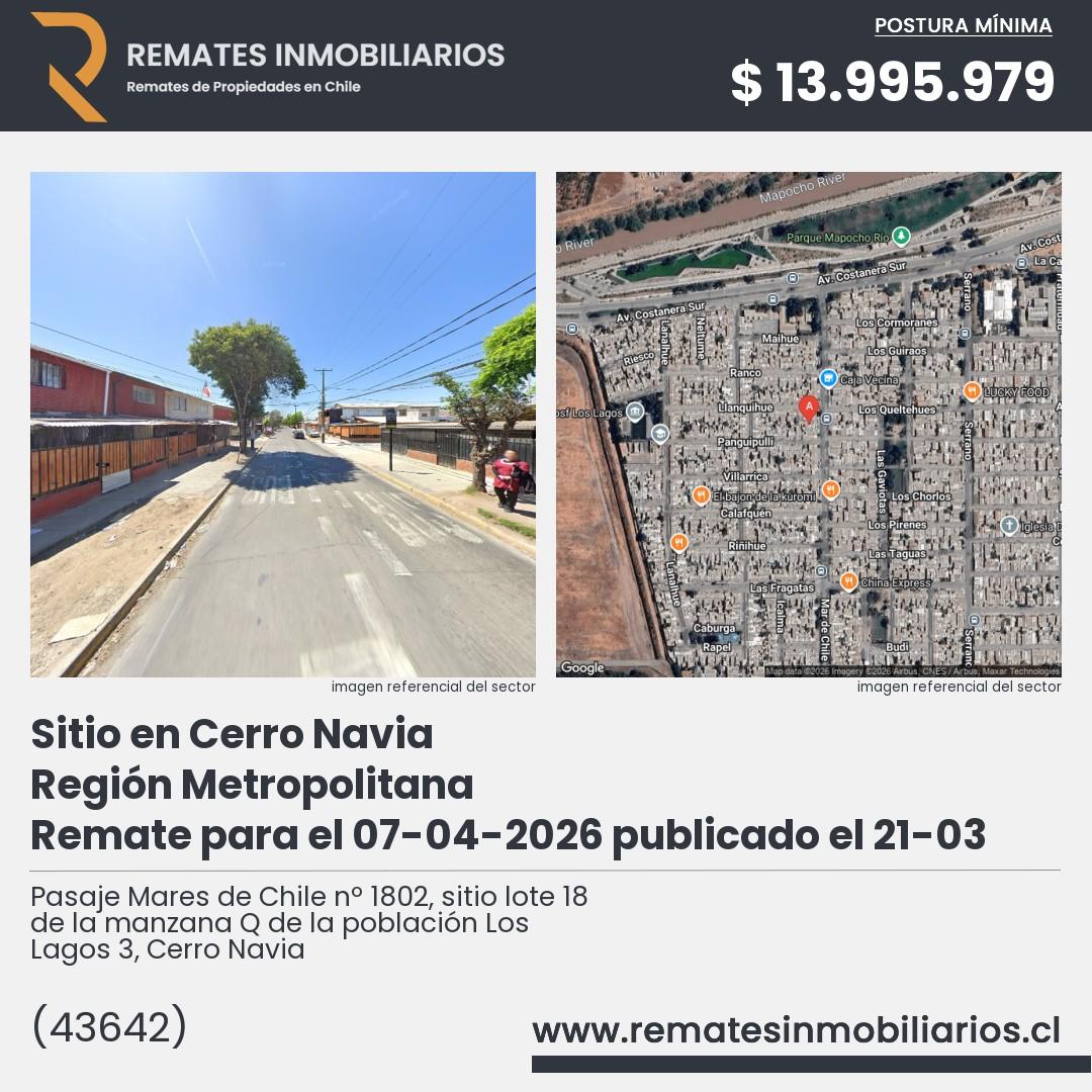 Imagen ficha Pasaje Mares de Chile nº 1802, sitio lote 18 de la manzana Q de la población Los Lagos 3, Cerro Navia