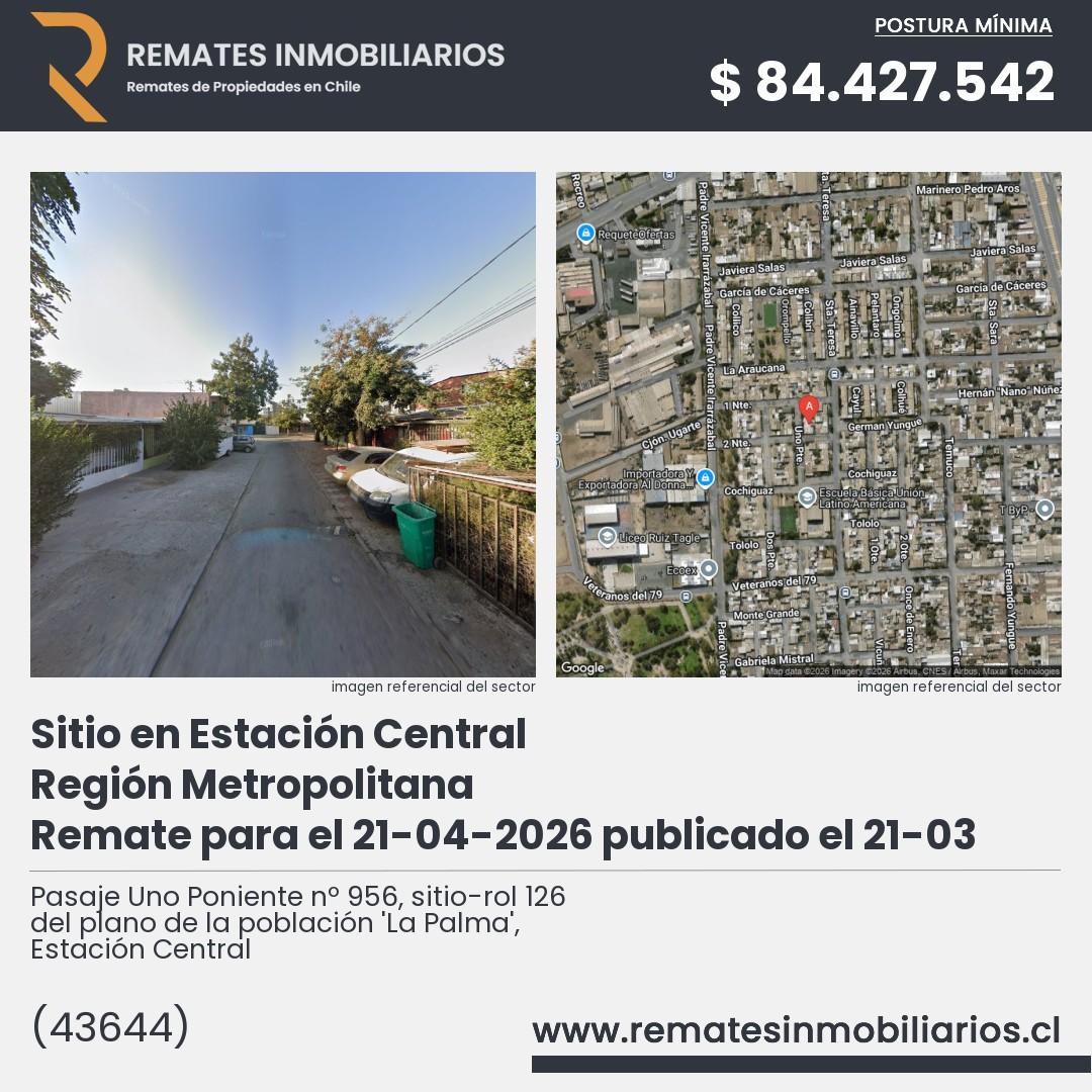 Imagen ficha Pasaje Uno Poniente nº 956, sitio-rol 126 del plano de la población