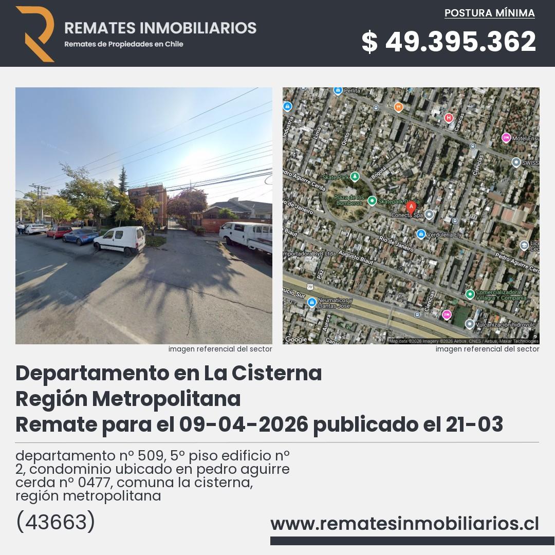 Imagen ficha departamento nº 509, 5º piso edificio nº 2, condominio ubicado en pedro aguirre cerda nº 0477, comuna la cisterna, región metropolitana