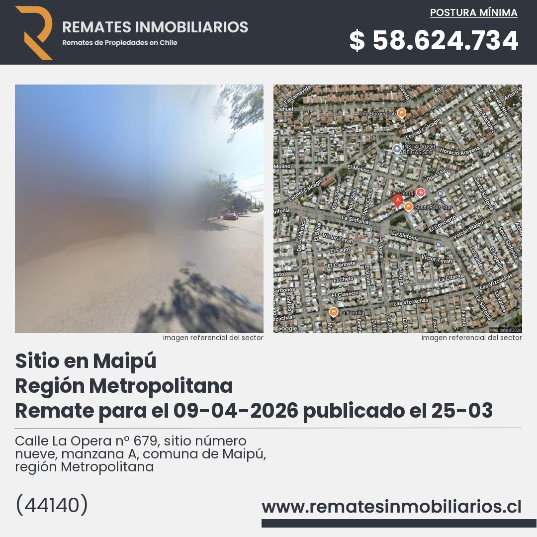 Imagen ficha Calle La Opera nº 679, sitio número nueve, manzana A, comuna de Maipú, región Metropolitana