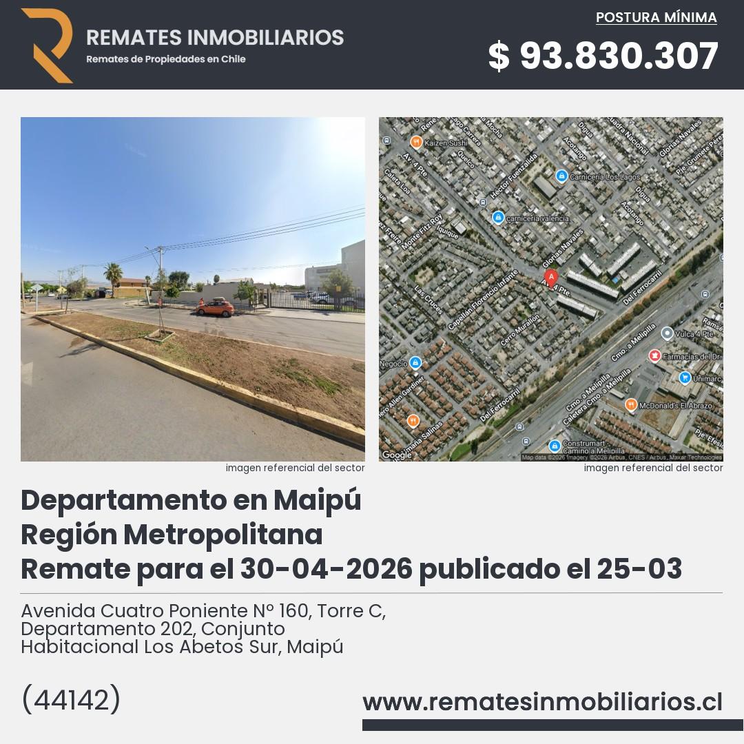 Imagen ficha Avenida Cuatro Poniente Nº 160, Torre C, Departamento 202, Conjunto Habitacional Los Abetos Sur, Maipú