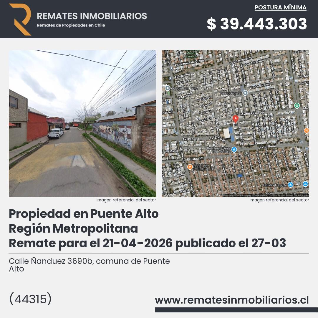 Imagen ficha Calle Ñanduez 3690b, comuna de Puente Alto