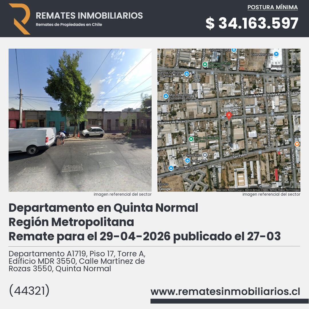Imagen ficha Departamento A1719, Piso 17, Torre A, Edificio MDR 3550, Calle Martínez de Rozas 3550, Quinta Normal