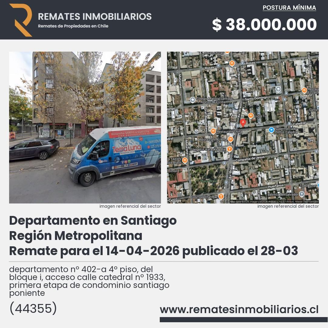 Imagen ficha departamento nº 402-a 4º piso, del bloque i, acceso calle catedral nº 1933, primera etapa de condominio santiago poniente