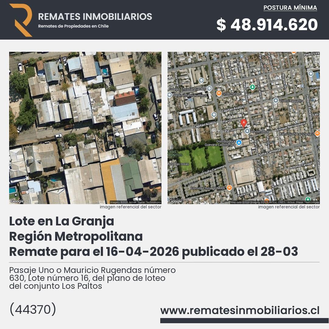 Imagen ficha Pasaje Uno o Mauricio Rugendas número 630, Lote número 16, del plano de loteo del conjunto Los Paltos