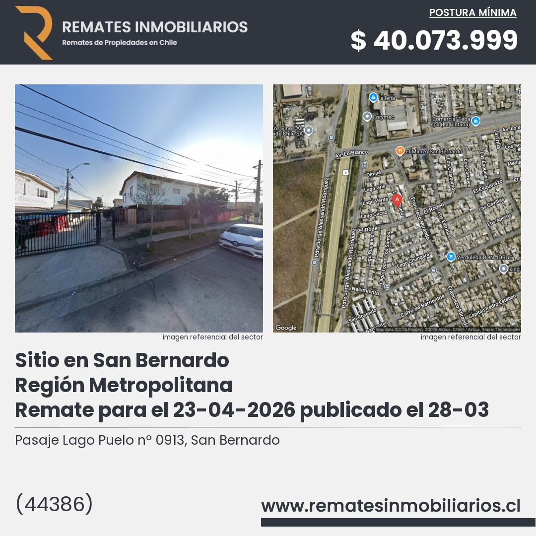 Imagen ficha Pasaje Lago Puelo nº 0913, San Bernardo