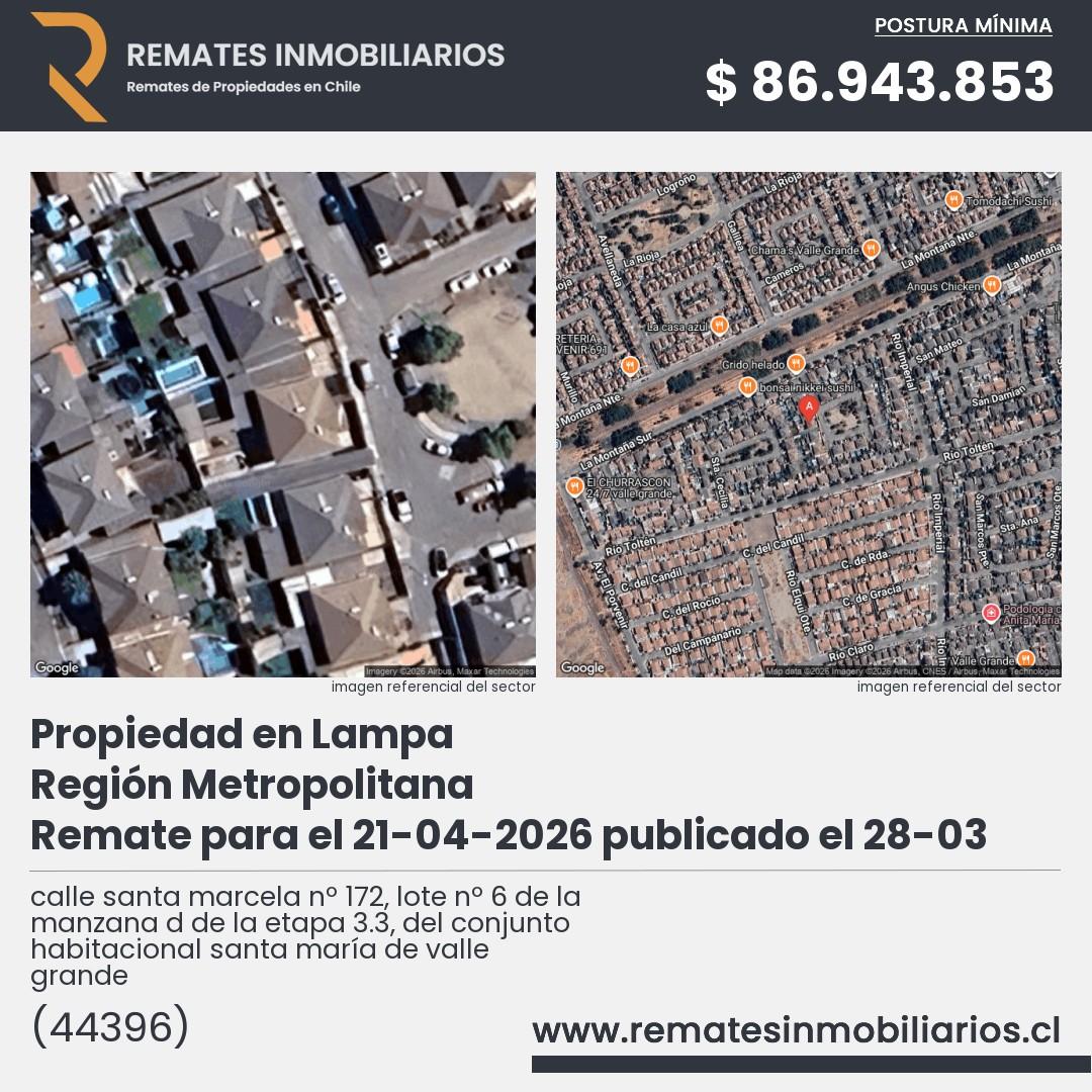 Imagen ficha calle santa marcela nº 172, lote nº 6 de la manzana d de la etapa 3.3, del conjunto habitacional santa maría de valle grande