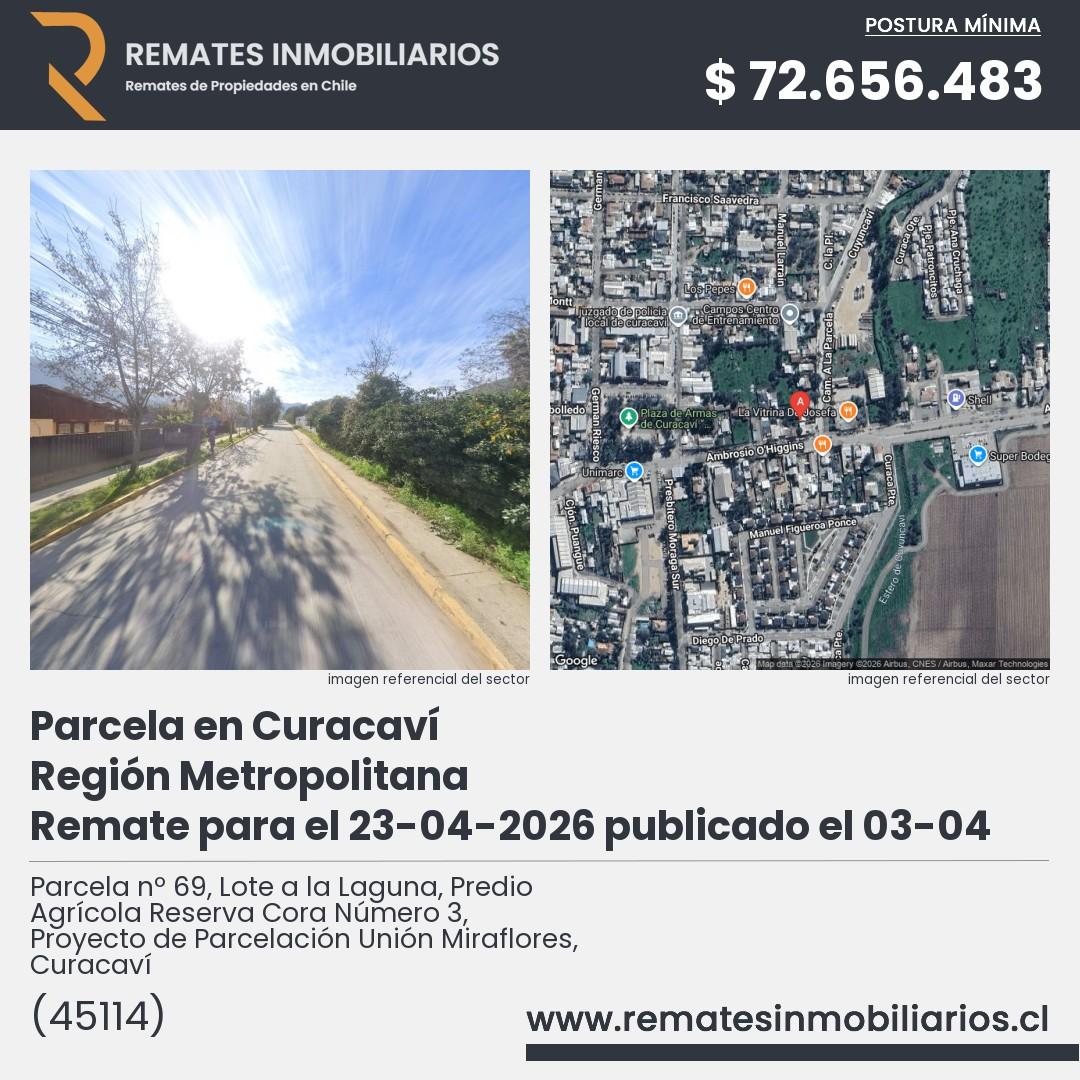 Imagen ficha Parcela nº 69, Lote a la Laguna, Predio Agrícola Reserva Cora Número 3, Proyecto de Parcelación Unión Miraflores, Curacaví
