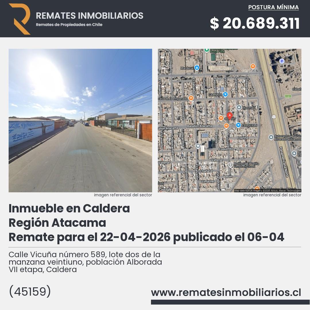 Imagen ficha Calle Vicuña número 589, lote dos de la manzana veintiuno, población Alborada VII etapa, Caldera