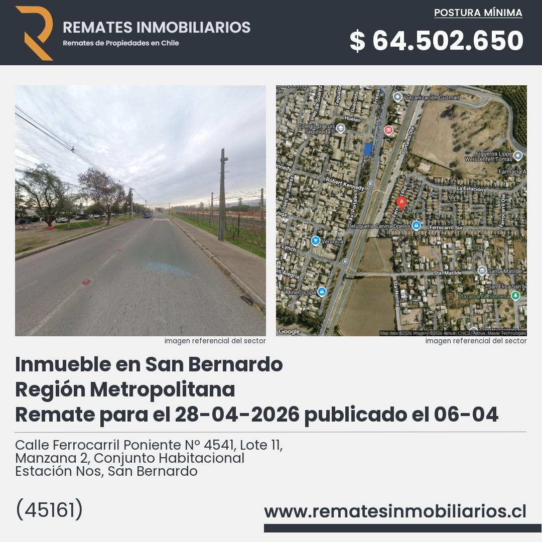 Imagen ficha Calle Ferrocarril Poniente Nº 4541, Lote 11, Manzana 2, Conjunto Habitacional Estación Nos, San Bernardo