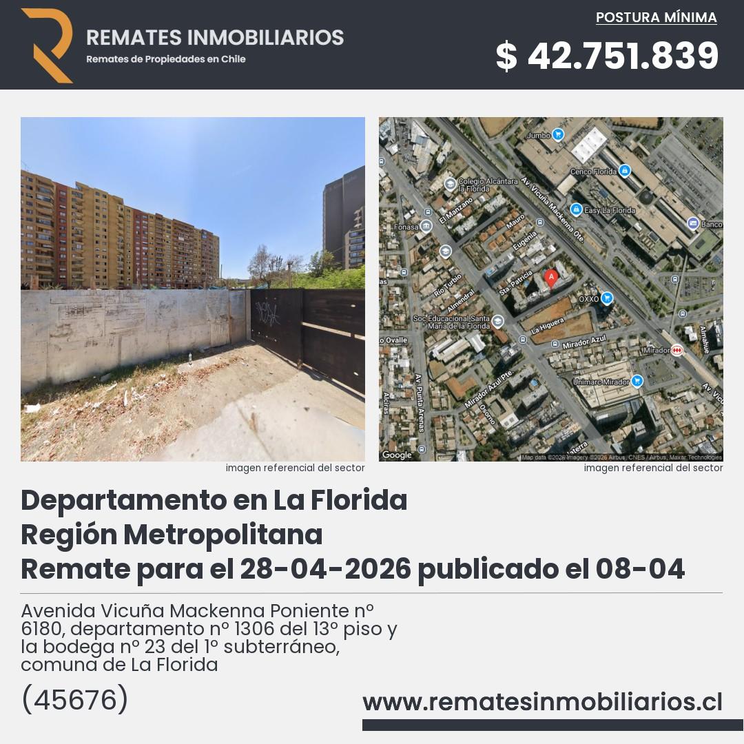 Imagen ficha Avenida Vicuña Mackenna Poniente nº 6180, departamento nº 1306 del 13º piso y la bodega nº 23 del 1º subterráneo, comuna de La Florida