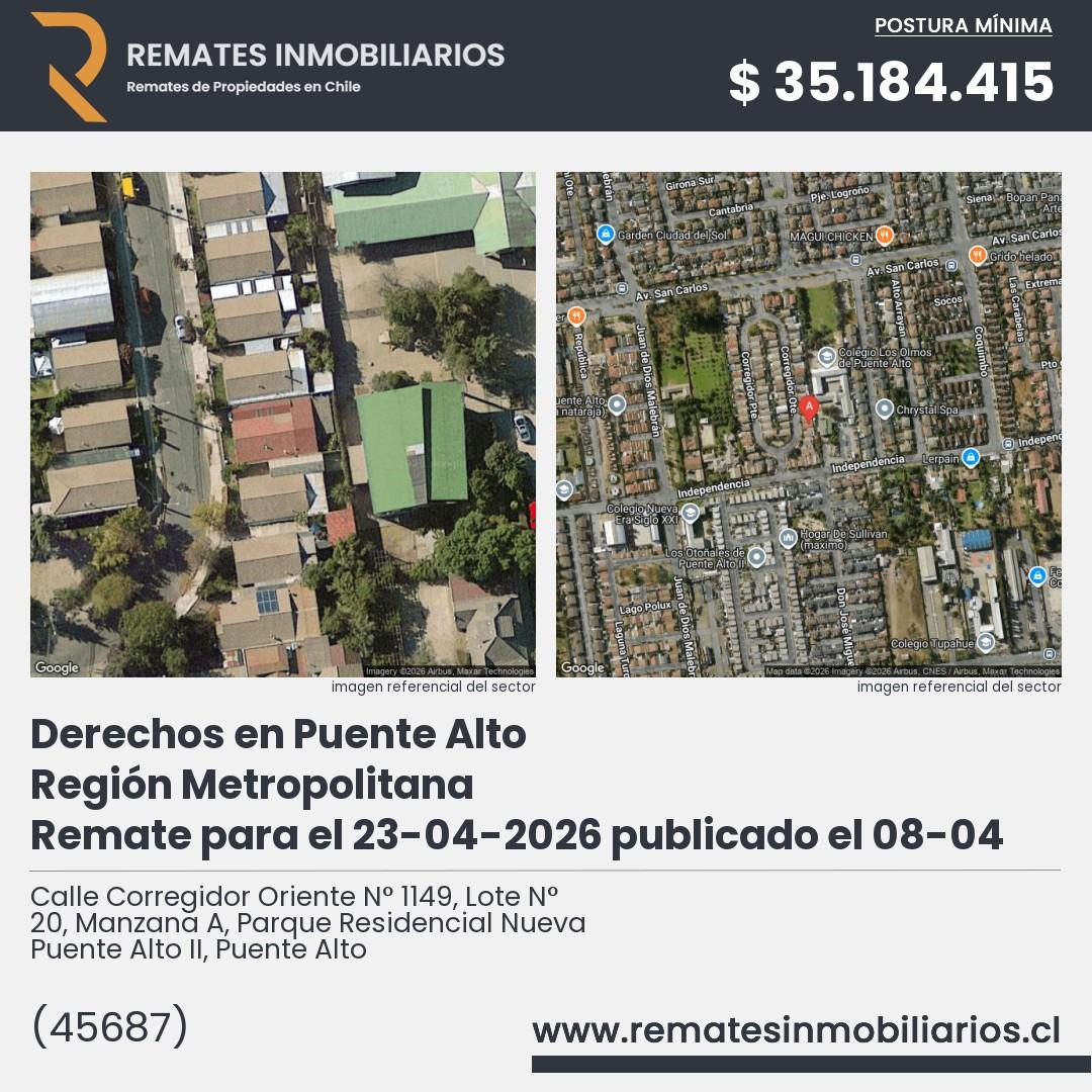 Imagen ficha Calle Corregidor Oriente N° 1149, Lote N° 20, Manzana A, Parque Residencial Nueva Puente Alto II, Puente Alto