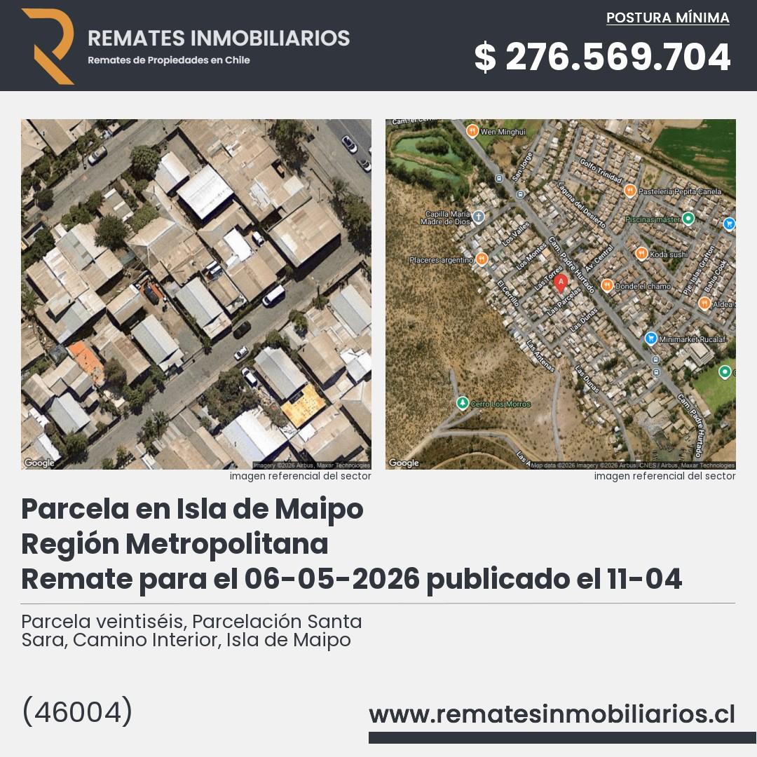 Imagen ficha Parcela veintiséis, Parcelación Santa Sara, Camino Interior, Isla de Maipo
