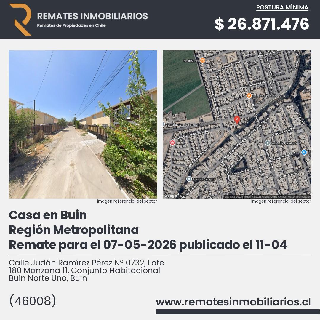 Imagen ficha Calle Judán Ramírez Pérez Nº 0732, Lote 180 Manzana 11, Conjunto Habitacional Buin Norte Uno, Buin