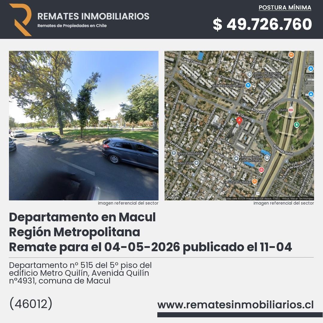 Imagen ficha Departamento nº 515 del 5º piso del edificio Metro Quilín, Avenida Quilín n°4931, comuna de Macul