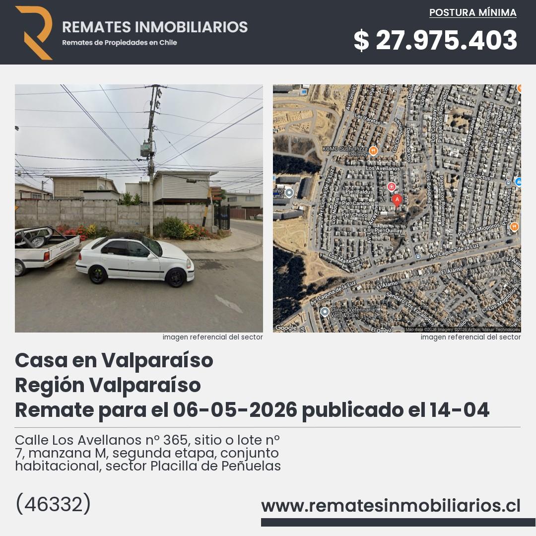 Imagen ficha Calle Los Avellanos nº 365, sitio o lote nº 7, manzana M, segunda etapa, conjunto habitacional, sector Placilla de Peñuelas