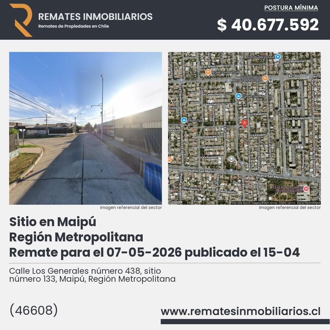 Imagen ficha Calle Los Generales número 438, sitio número 133, Maipú, Región Metropolitana