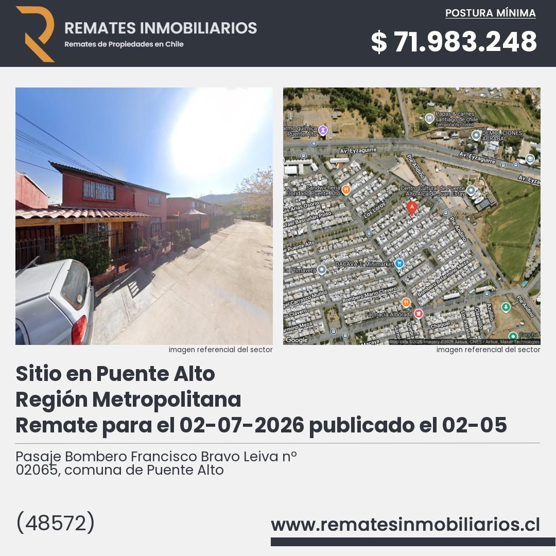 Imagen ficha Pasaje Bombero Francisco Bravo Leiva nº 02065, comuna de Puente Alto