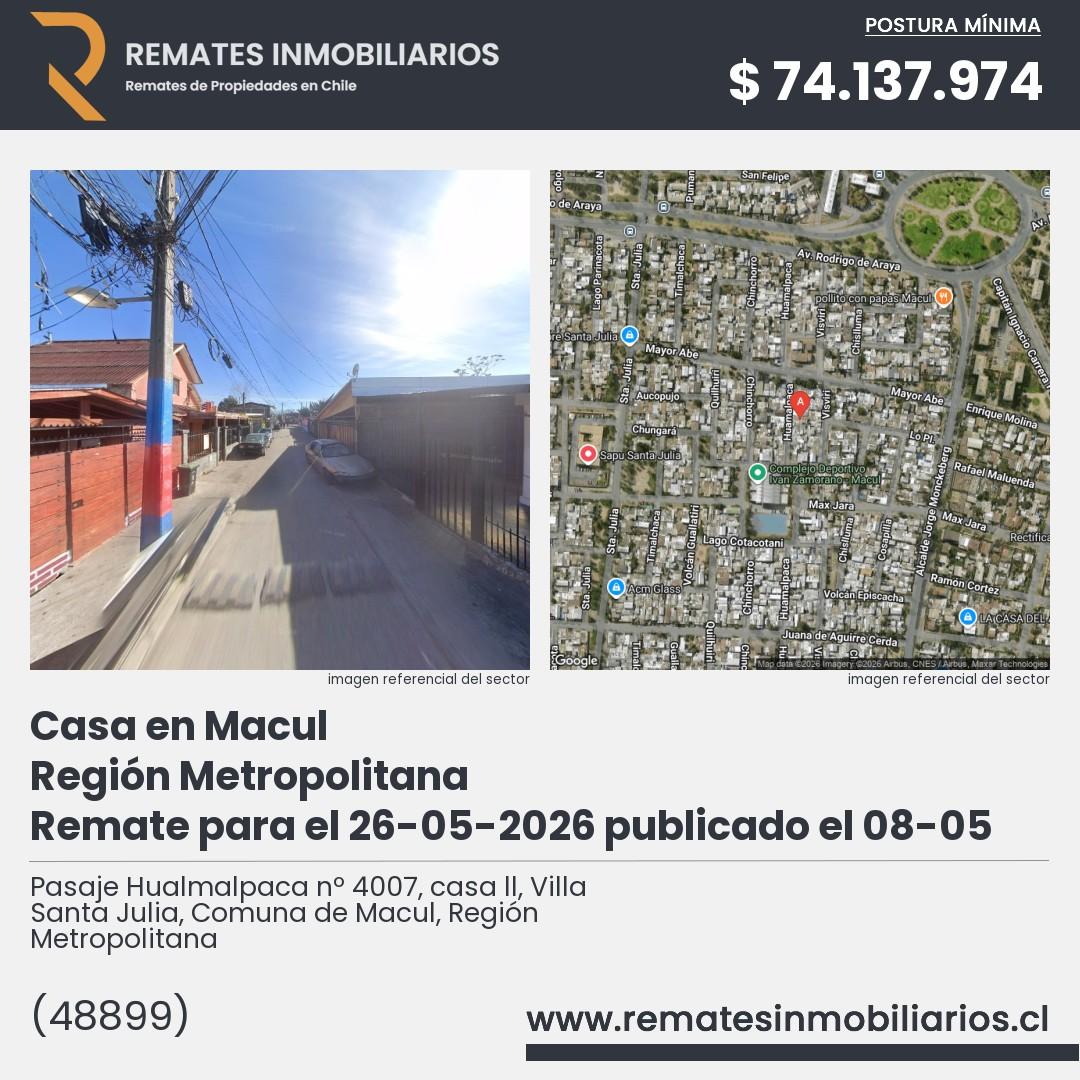 Imagen ficha Pasaje Hualmalpaca nº 4007, casa ll, Villa Santa Julia, Comuna de Macul, Región Metropolitana