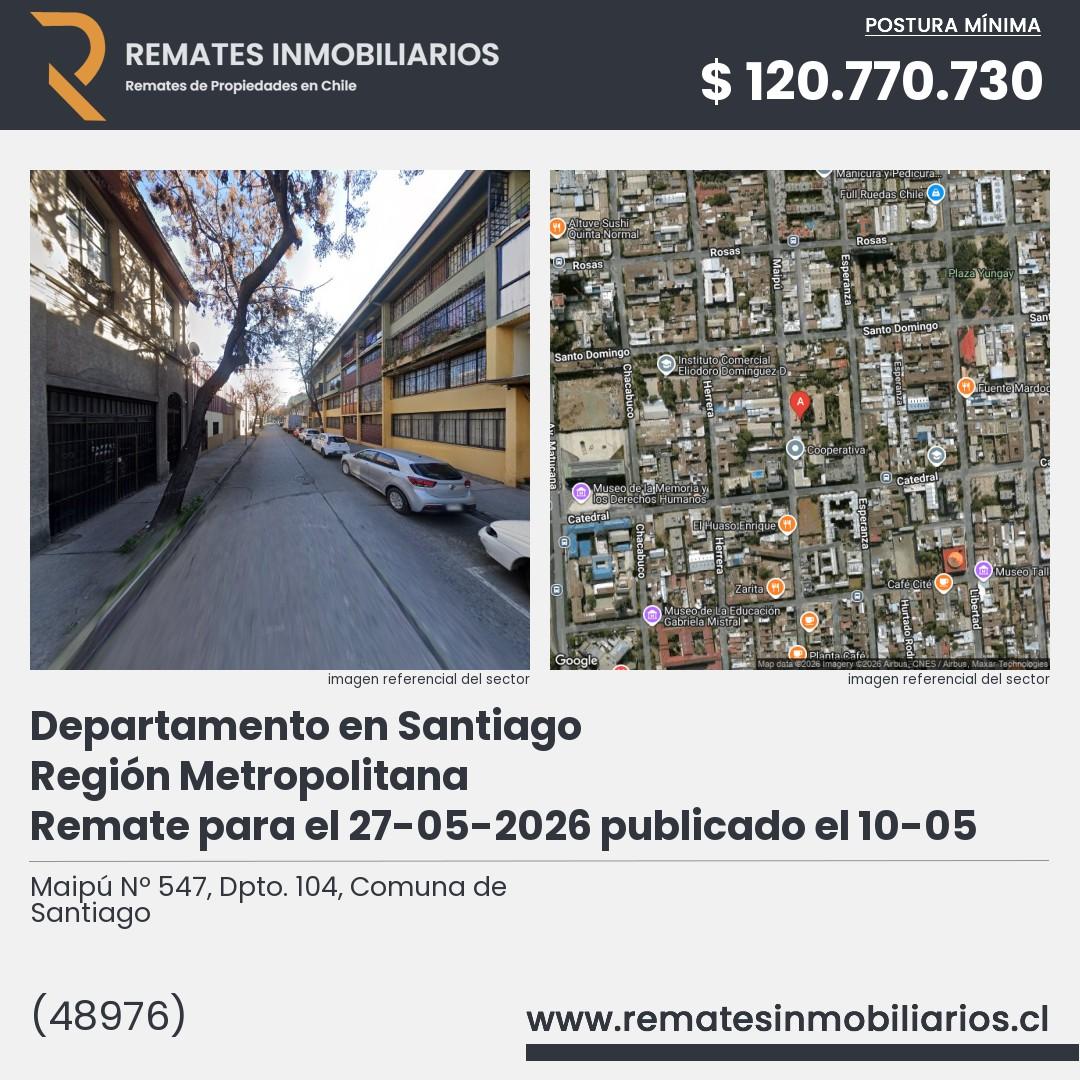 Imagen ficha Maipú Nº 547, Dpto. 104, Comuna de Santiago
