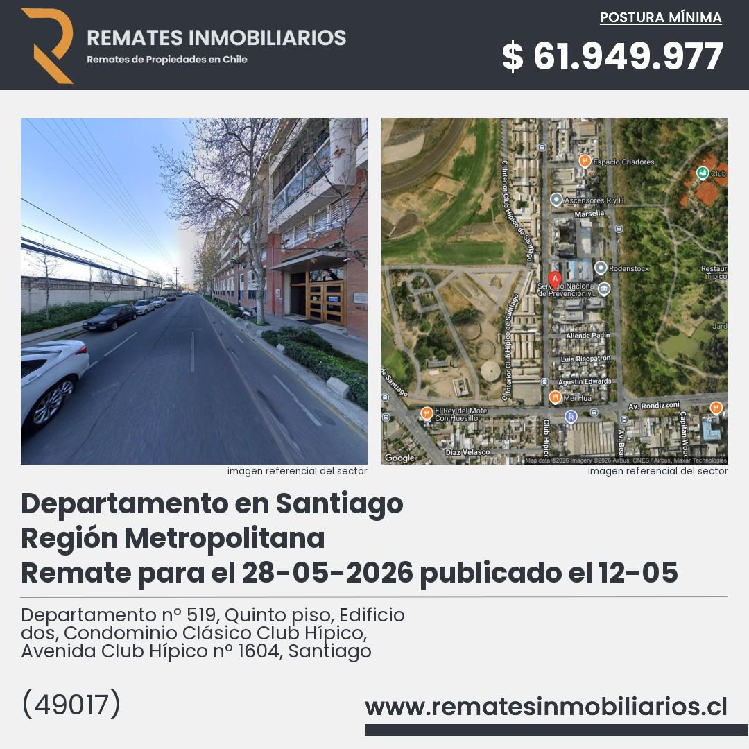 Imagen ficha Departamento nº 519, Quinto piso, Edificio dos, Condominio Clásico Club Hípico, Avenida Club Hípico nº 1604, Santiago