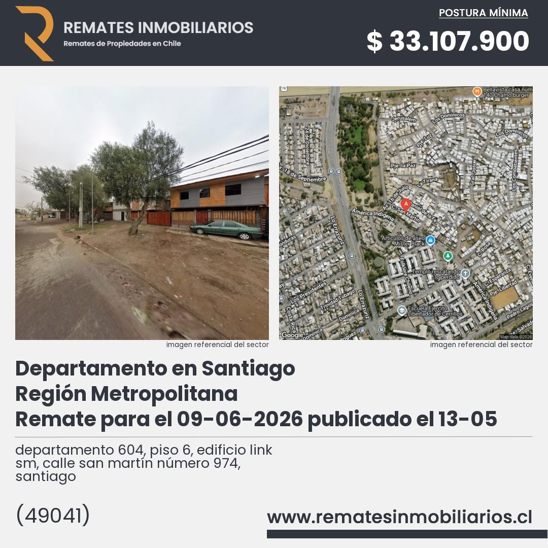 Imagen ficha departamento 604, piso 6, edificio link sm, calle san martín número 974, santiago