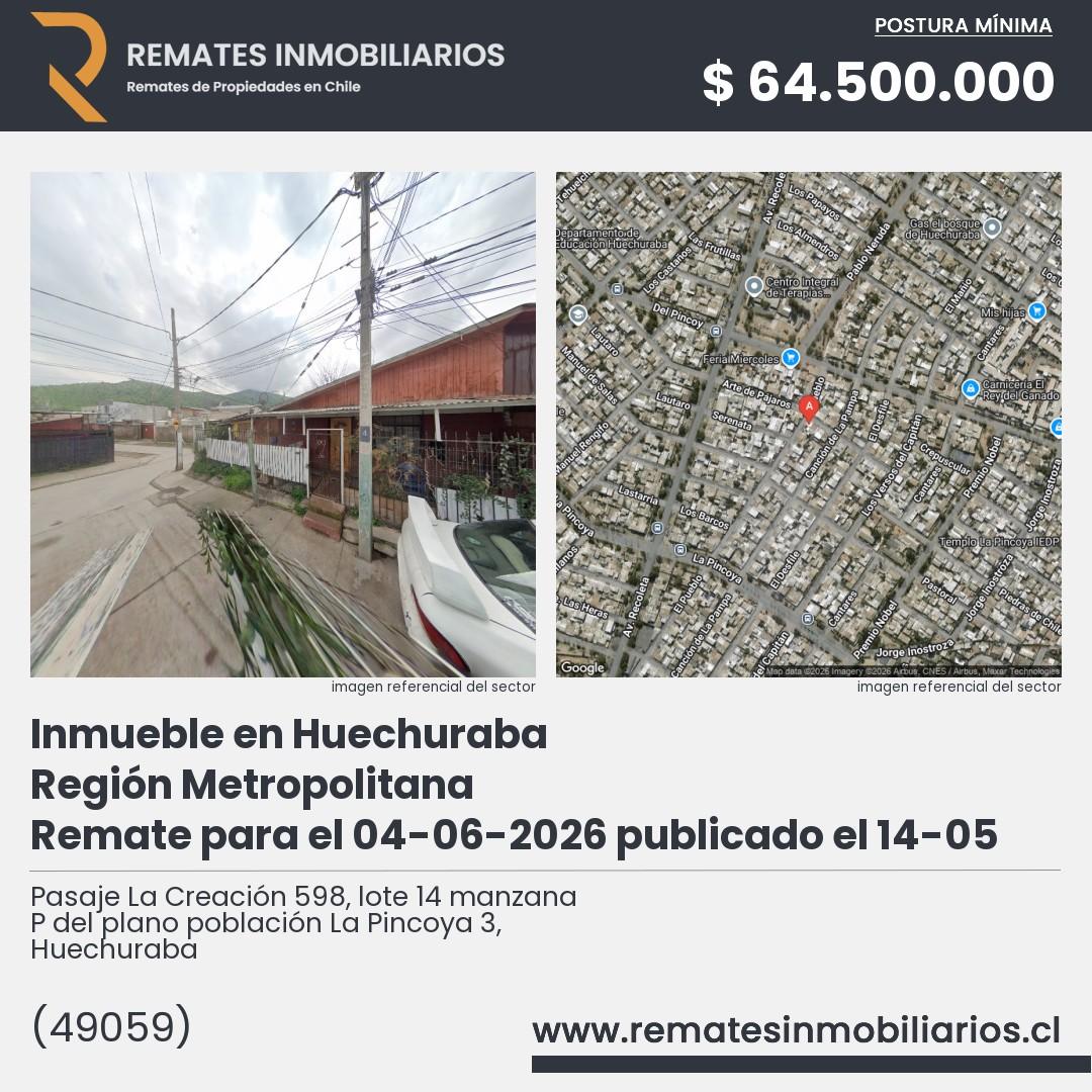 Imagen ficha Pasaje La Creación 598, lote 14 manzana P del plano población La Pincoya 3, Huechuraba