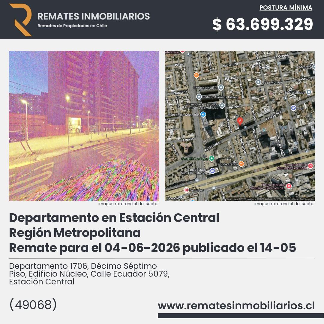 Imagen ficha Departamento 1706, Décimo Séptimo Piso, Edificio Núcleo, Calle Ecuador 5079, Estación Central