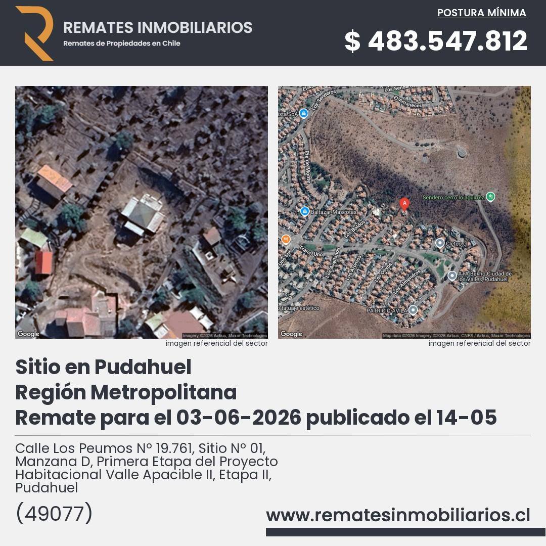 Imagen ficha Calle Los Peumos Nº 19.761, Sitio Nº 01, Manzana D, Primera Etapa del Proyecto Habitacional Valle Apacible II, Etapa II, Pudahuel