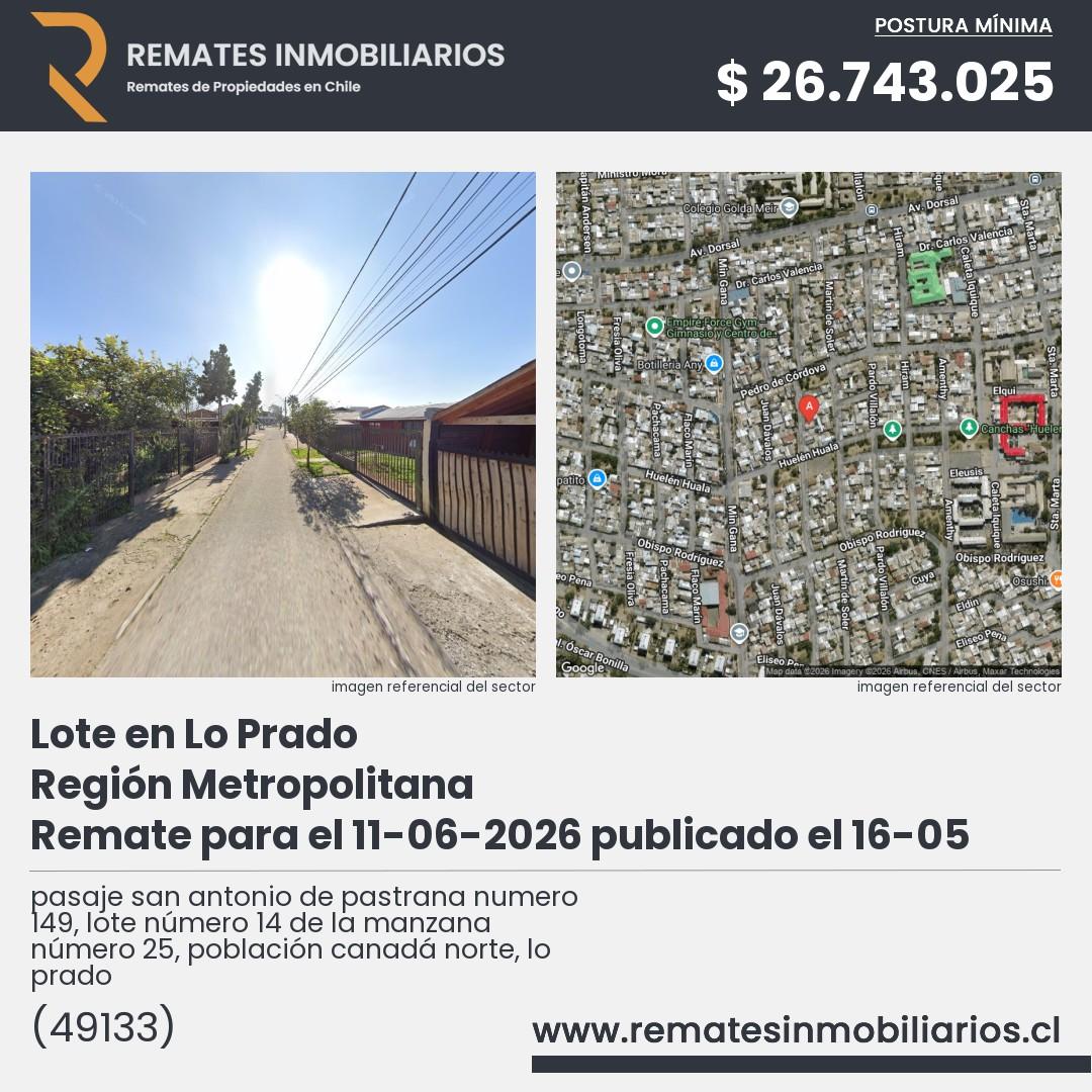 Imagen ficha pasaje san antonio de pastrana numero 149, lote número 14 de la manzana número 25, población canadá norte, lo prado