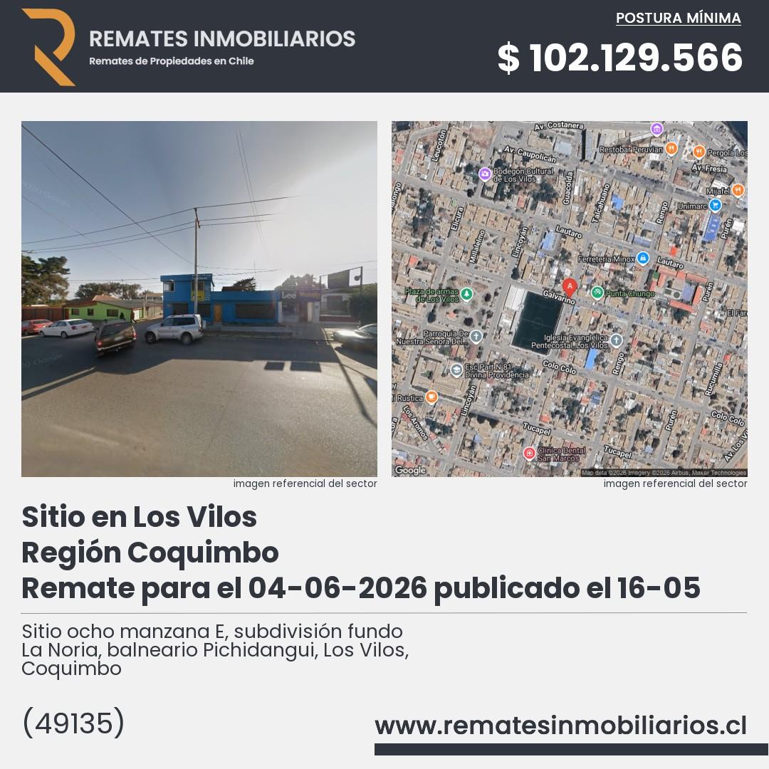 Imagen ficha Sitio ocho manzana E, subdivisión fundo La Noria, balneario Pichidangui, Los Vilos, Coquimbo