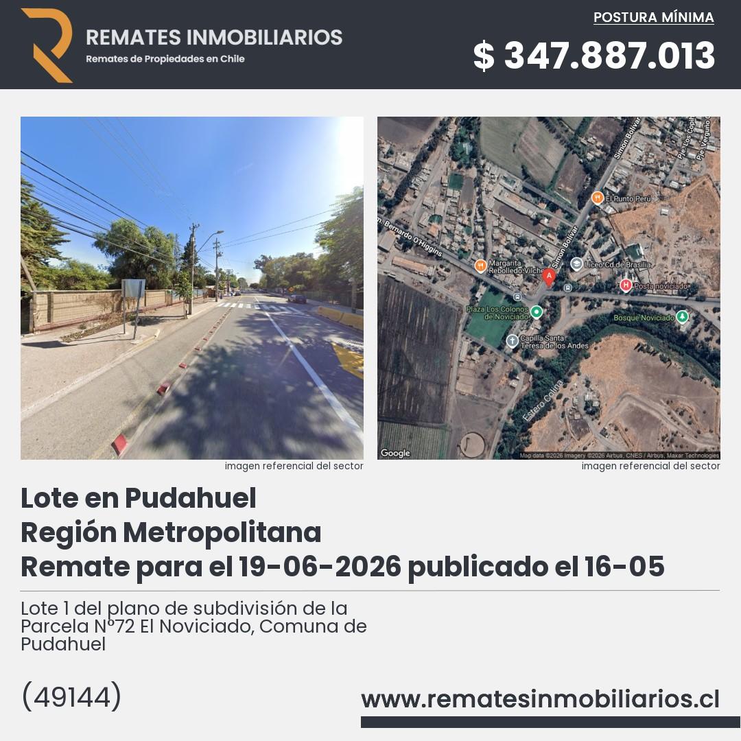 Imagen ficha Lote 1 del plano de subdivisión de la Parcela N°72 El Noviciado, Comuna de Pudahuel