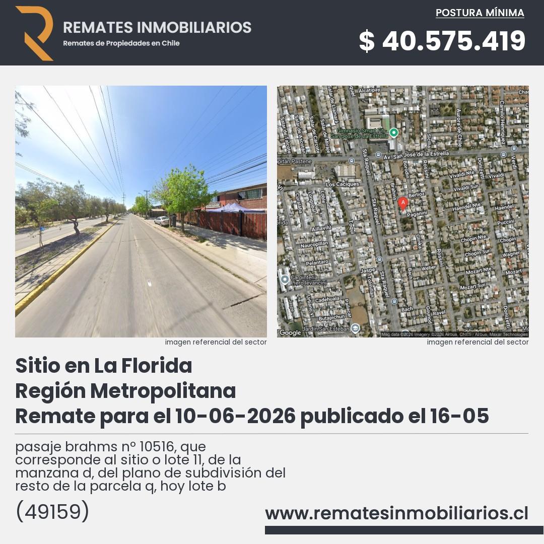 Imagen ficha pasaje brahms nº 10516, que corresponde al sitio o lote 11, de la manzana d, del plano de subdivisión del resto de la parcela q, hoy lote b