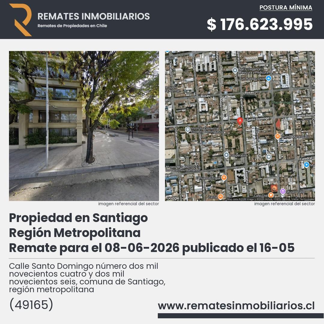 Imagen ficha Calle Santo Domingo número dos mil novecientos cuatro y dos mil novecientos seis, comuna de Santiago, región metropolitana