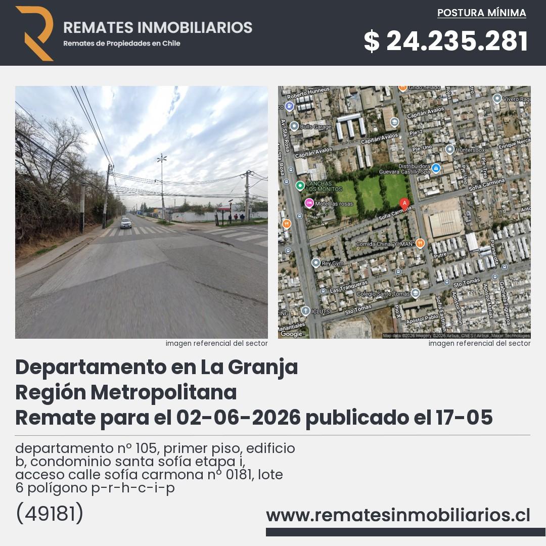 Imagen ficha departamento nº 105, primer piso, edificio b, condominio santa sofía etapa i, acceso calle sofía carmona nº 0181, lote 6 polígono p-r-h-c-i-p