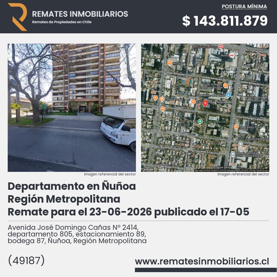 Imagen ficha Avenida José Domingo Cañas Nº 2414, departamento 805, estacionamiento 89, bodega 87, Ñuñoa, Región Metropolitana