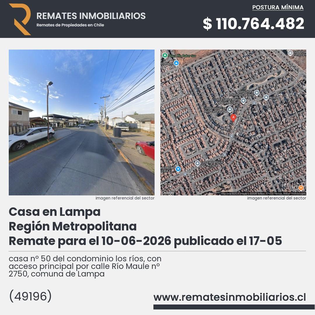 Imagen ficha casa nº 50 del condominio los ríos, con acceso principal por calle Río Maule nº 2750, comuna de Lampa