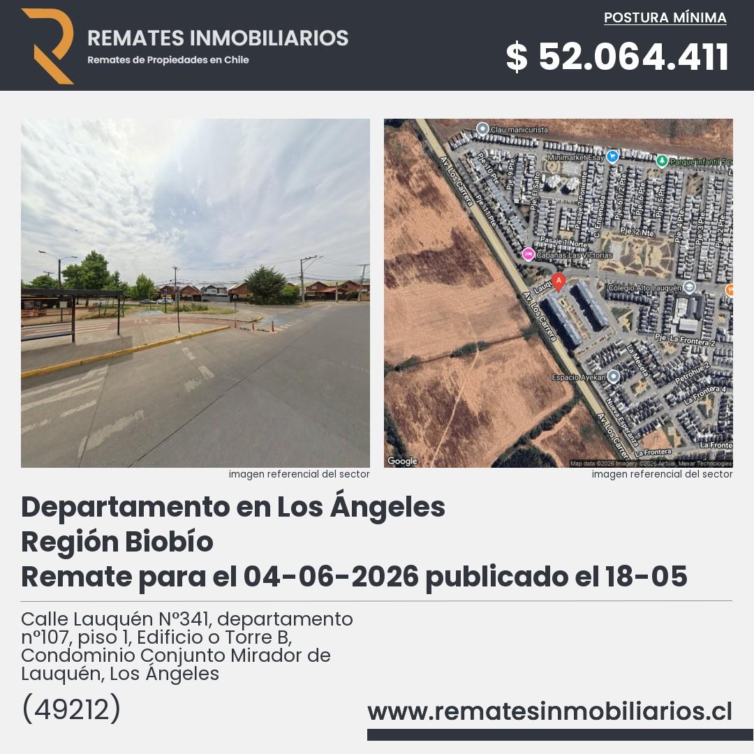 Imagen ficha Calle Lauquén N°341, departamento n°107, piso 1, Edificio o Torre B, Condominio Conjunto Mirador de Lauquén, Los Ángeles