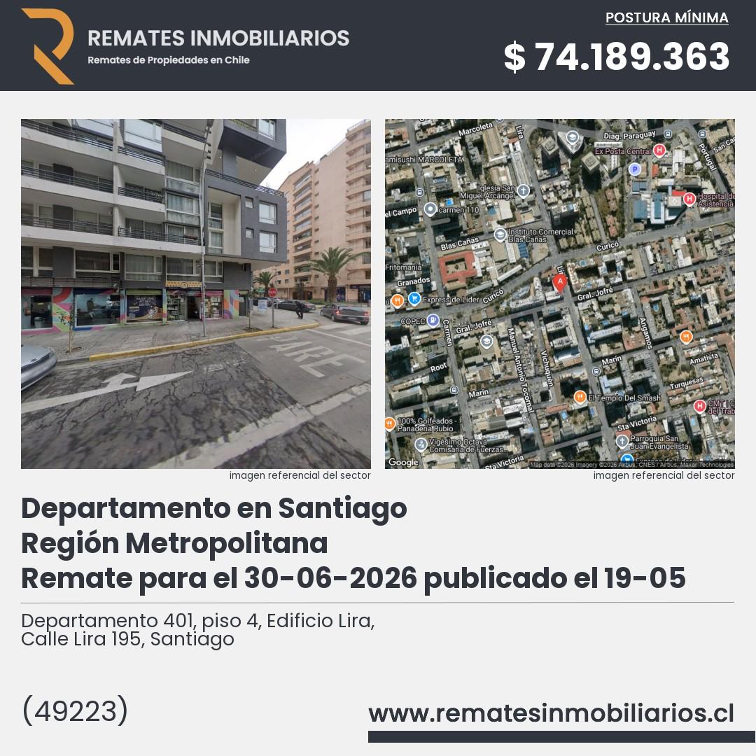 Imagen ficha Departamento 401, piso 4, Edificio Lira, Calle Lira 195, Santiago