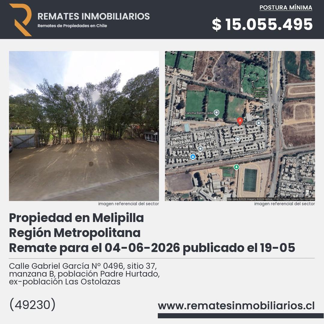Imagen ficha Calle Gabriel García Nº 0496, sitio 37, manzana B, población Padre Hurtado, ex-población Las Ostolazas