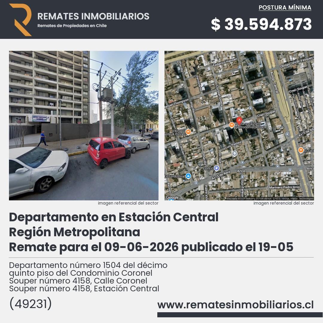 Imagen ficha Departamento número 1504 del décimo quinto piso del Condominio Coronel Souper número 4158, Calle Coronel Souper número 4158, Estación Central