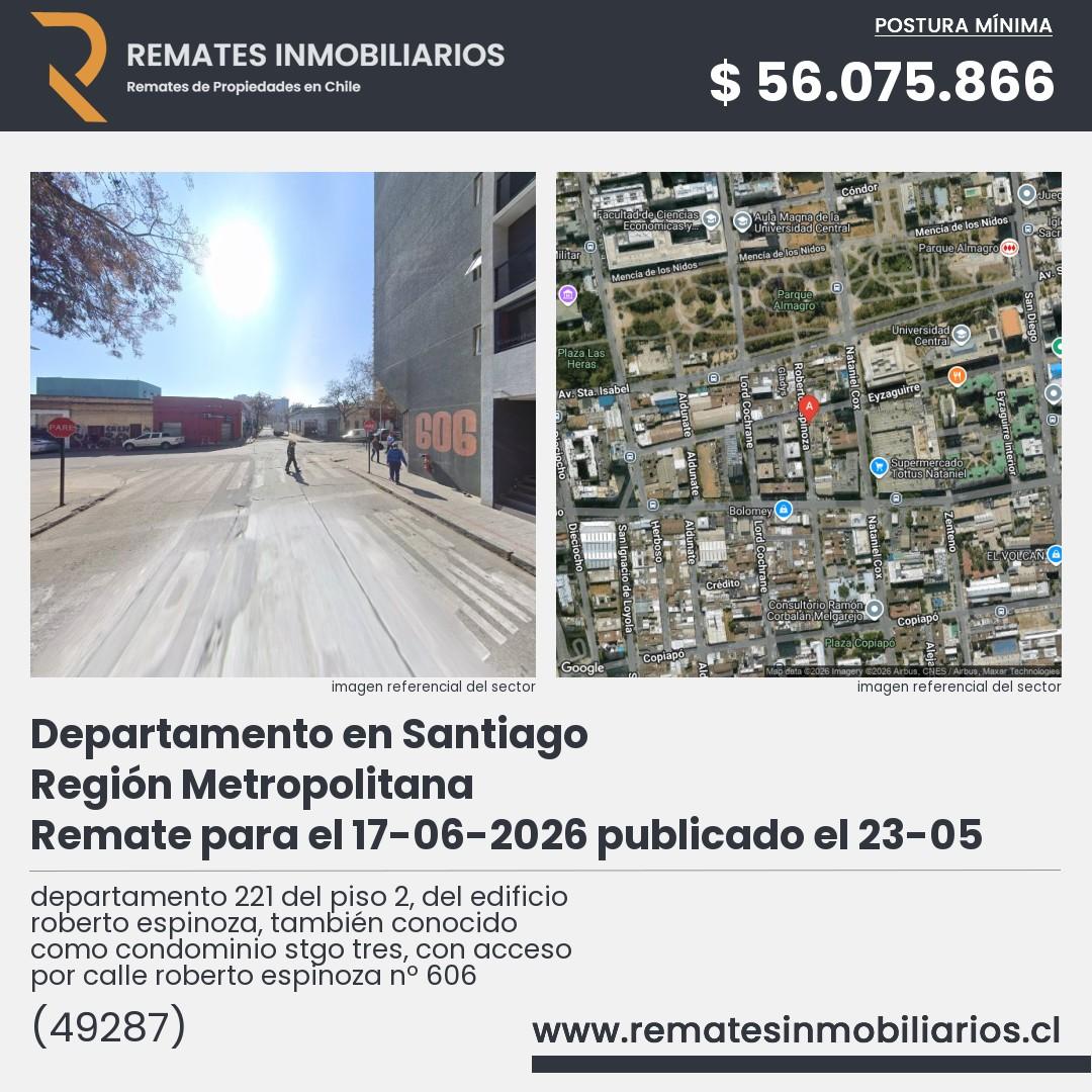 Imagen ficha departamento 221 del piso 2, del edificio roberto espinoza, también conocido como condominio stgo tres, con acceso por calle roberto espinoza nº 606