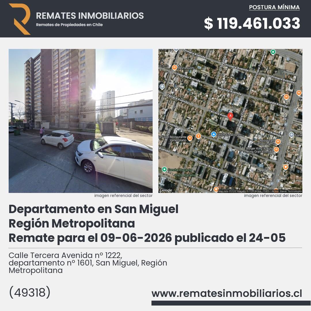 Imagen ficha Calle Tercera Avenida nº 1222, departamento nº 1601, San Miguel, Región Metropolitana