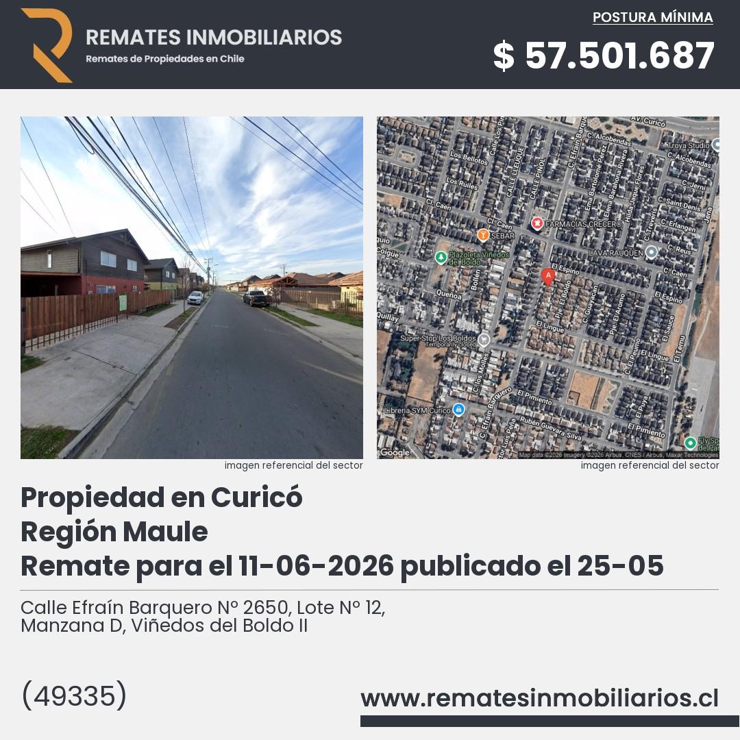 Imagen ficha Calle Efraín Barquero Nº 2650, Lote Nº 12, Manzana D, Viñedos del Boldo II