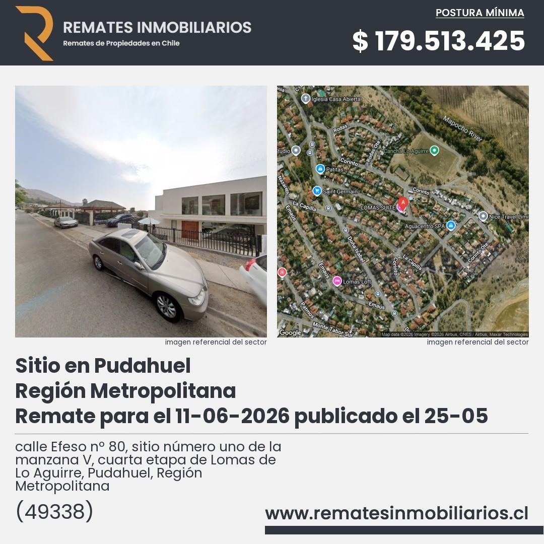 Imagen ficha calle Efeso nº 80, sitio número uno de la manzana V, cuarta etapa de Lomas de Lo Aguirre, Pudahuel, Región Metropolitana