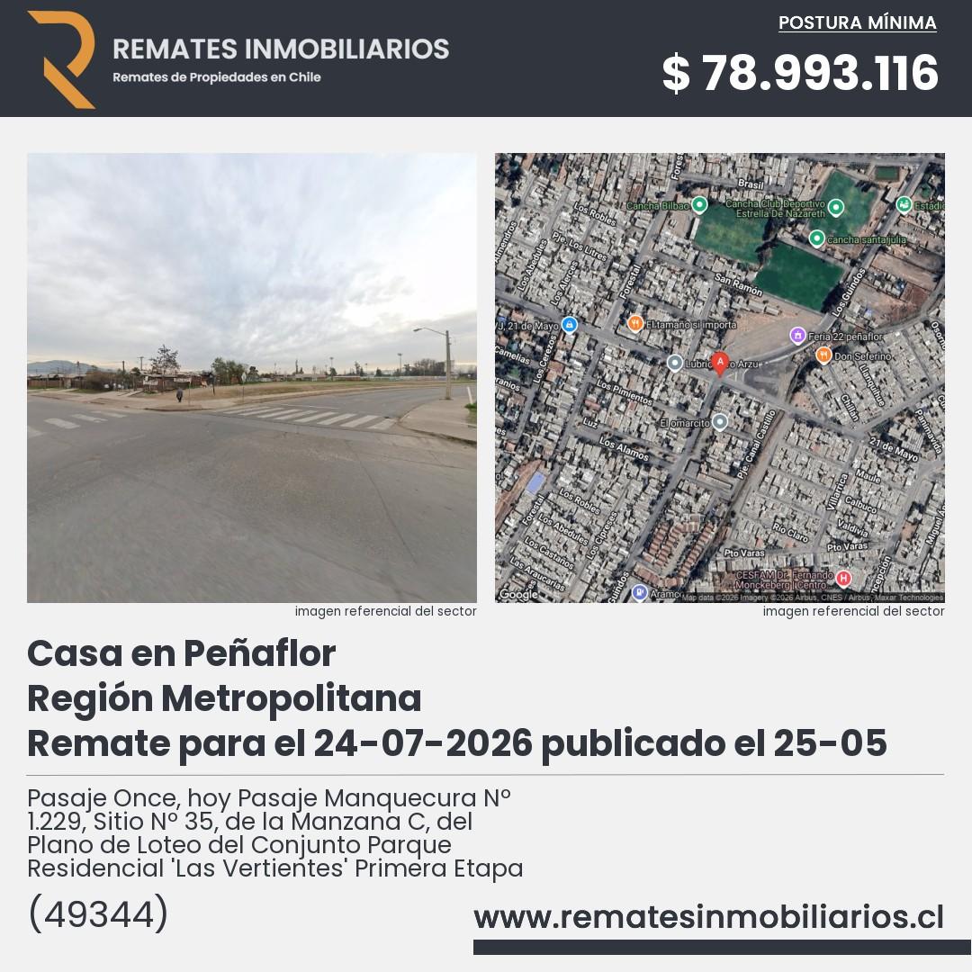 Imagen ficha Pasaje Once, hoy Pasaje Manquecura Nº 1.229, Sitio Nº 35, de la Manzana C, del Plano de Loteo del Conjunto Parque Residencial