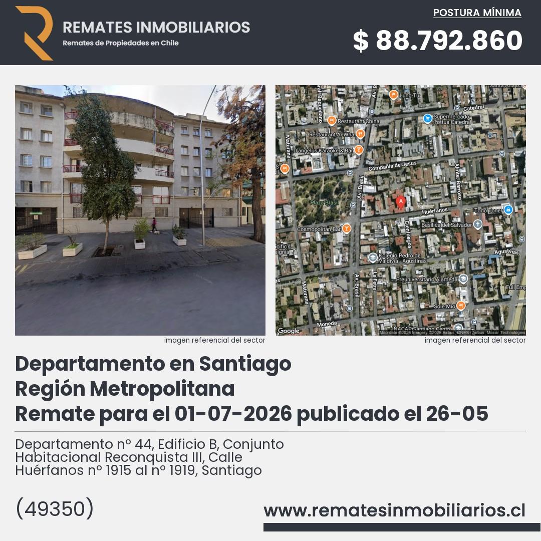 Imagen ficha Departamento nº 44, Edificio B, Conjunto Habitacional Reconquista III, Calle Huérfanos nº 1915 al nº 1919, Santiago