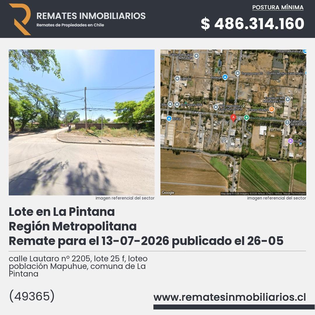Imagen ficha calle Lautaro nº 2205, lote 25 f, loteo población Mapuhue, comuna de La Pintana